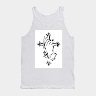 Tattoo of Praying Hands against Cross Tank Top